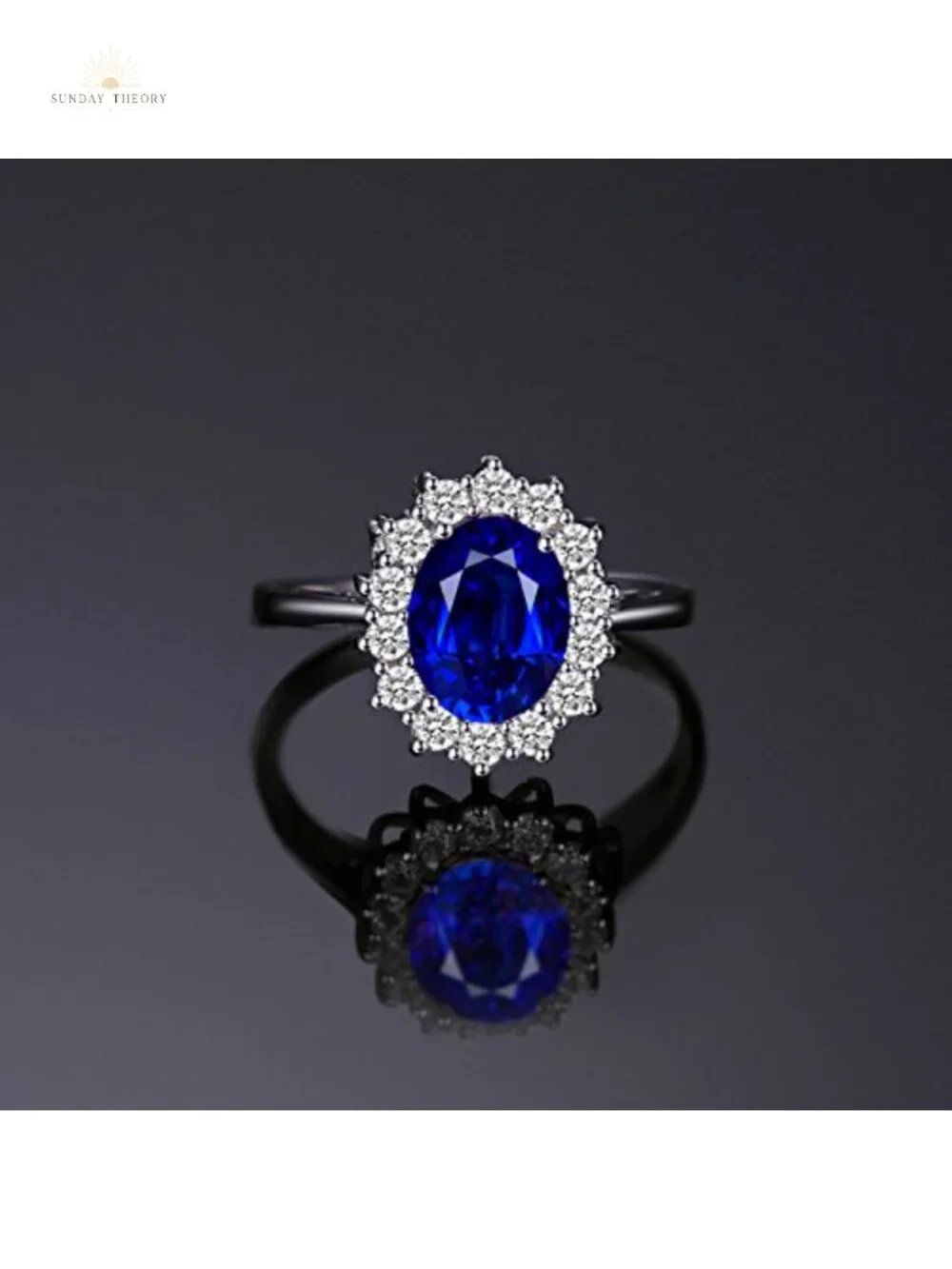 Sterling Silver Halo Engagement Ring with Created Sapphire, Oval Design,